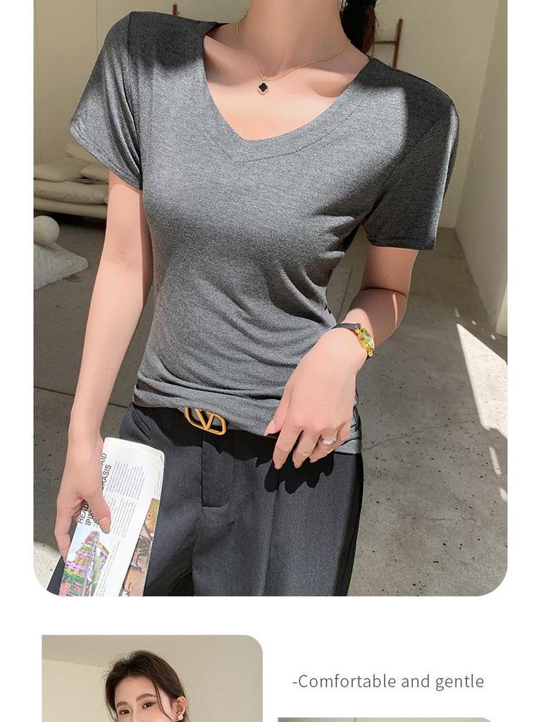 Women's V-neck Short Sleeve Summer Loose Fit T-shirt