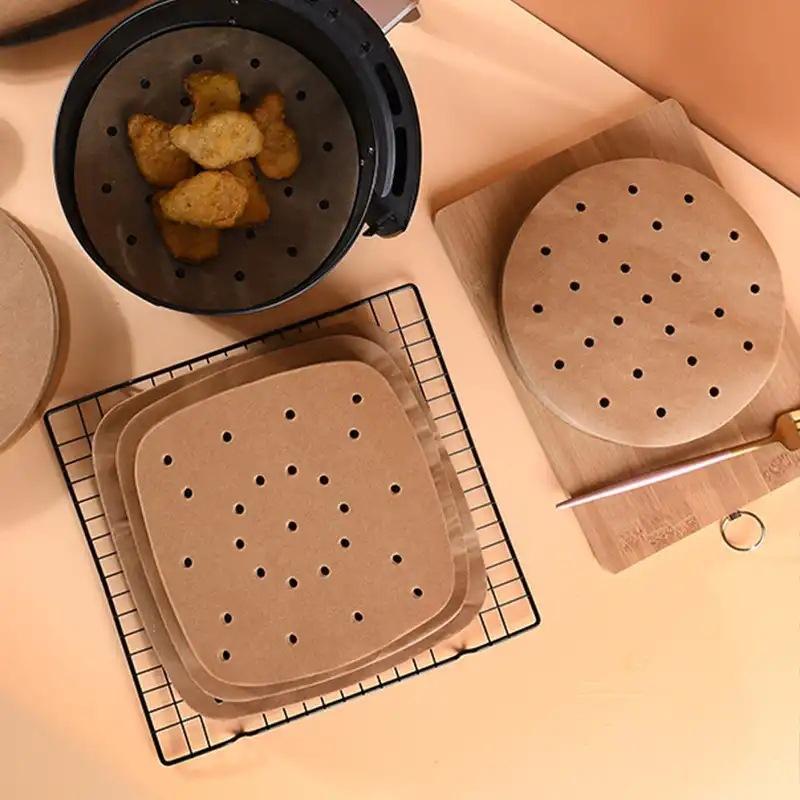 100Pcs Air Fryer Paper Disposable Air Fryer Parchment Kraft Paper Liners Non-Stick Steamer Liners For Oven Microwave Steaming