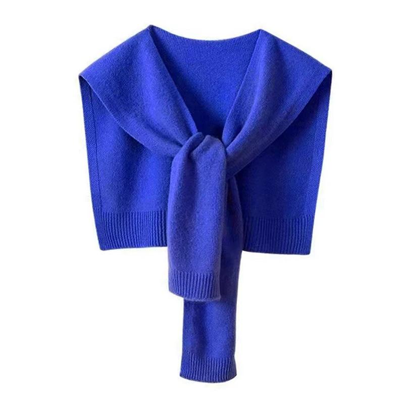 Korean Striped Knitted Warm Shawl Winter Female Blouse Shoulders Fake Collar Cape Knotted Scarf Stripe Outerwear