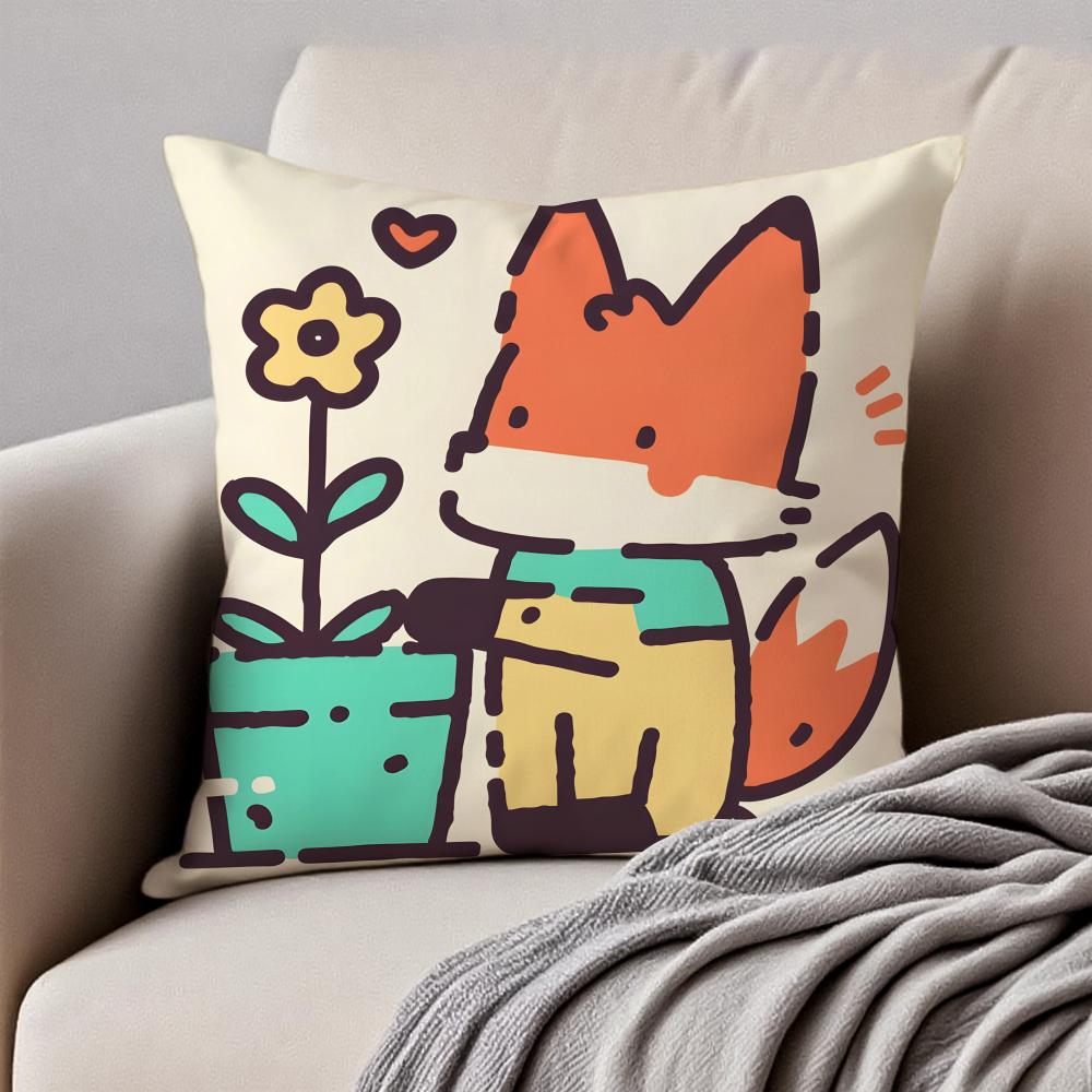 Countrystyle Adorable Animal Illustrations Cushion Cover Pillowcase Antidustmite Invisible Zipper Short Plush Sofa Cushion