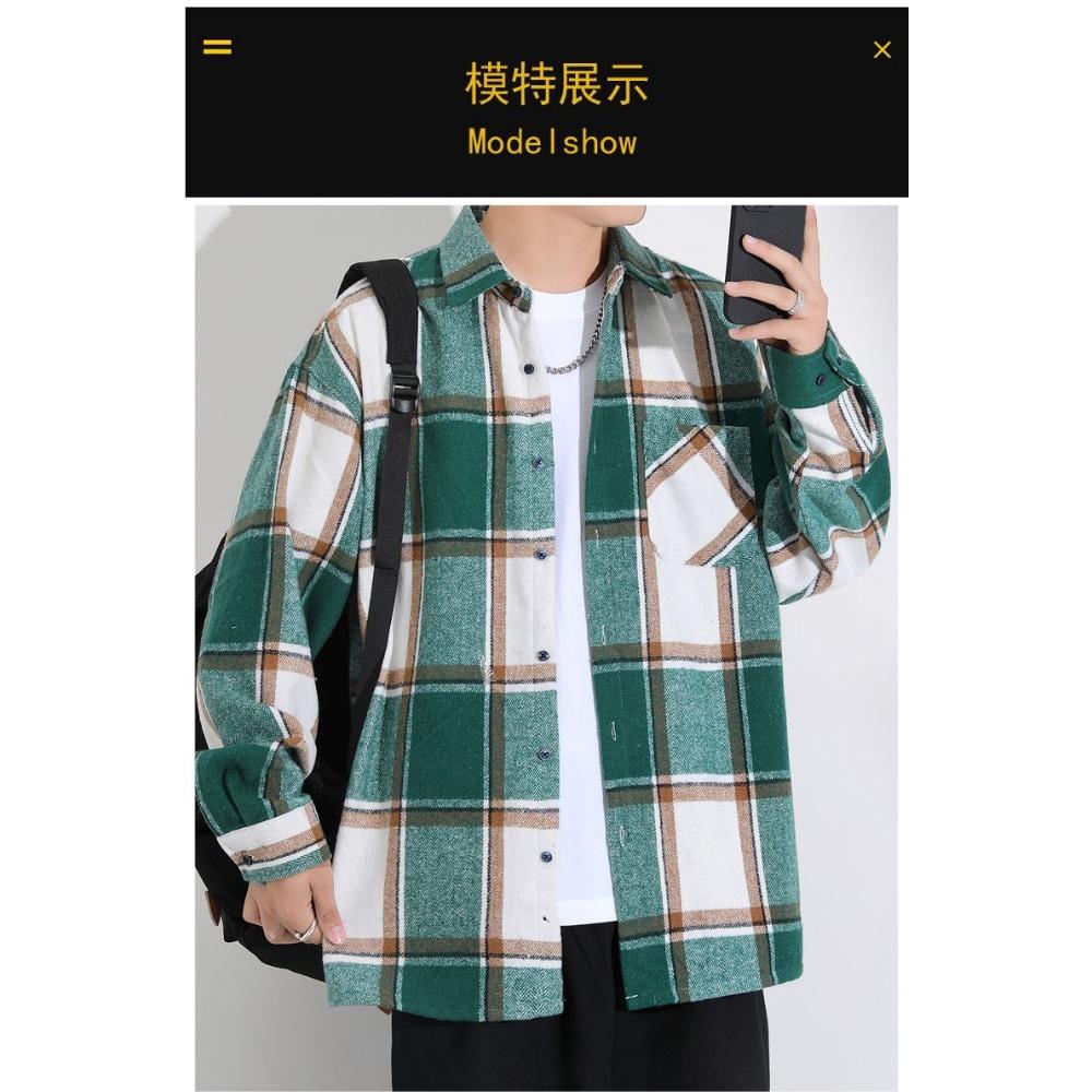Autumn Fashion Preppy Style Plaid Vintage Men Shirt Coats Lapel Long Sleeve Casual Loose High Street Panelled England Jackets