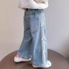 Baby Girls Bow Jeans Kids Spring Autumn Loose Long Pants Children's Straight Wide Leg Trousers Toddler Casual