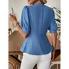 Abbigliamento Donna Camicia Estiva con Elegante Scollo a V Maniche Corte Gonfie Monocolore Vestibilità Slim Camicetta per Signore