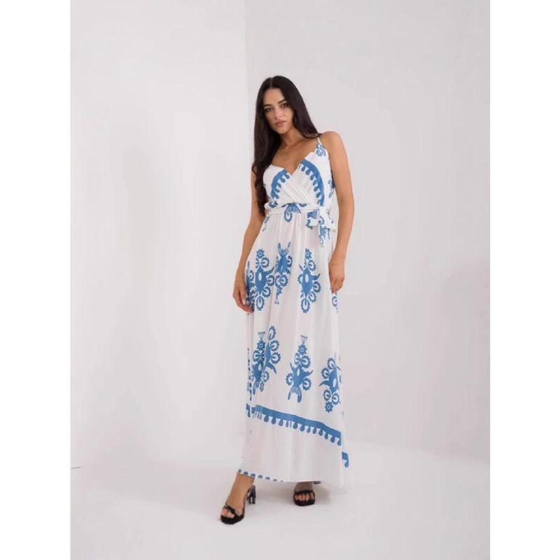 

Fashion Vacation Women s Sling Waist-Tight V Neck Sleeveless Printed Dress Sky Blue XL