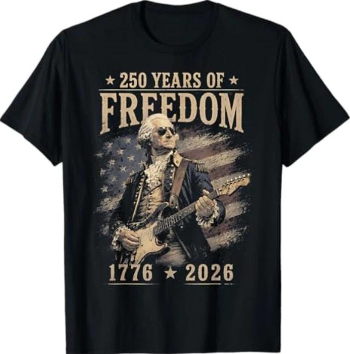 250th Anniversary George Washington Playing Guitar 4th July Tshirt S