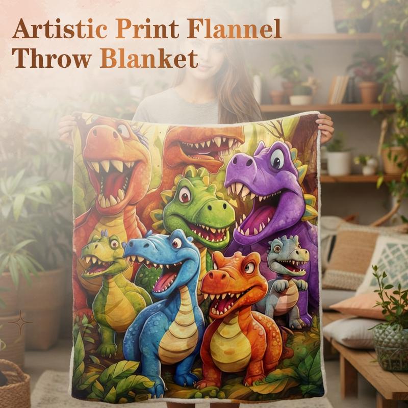 Flannel Throw Blanket Cute Smiling Dinosaurs HD Digital Print,suitable for Sofas,beds,offices,travel,camping Chairs,warm Blanket
