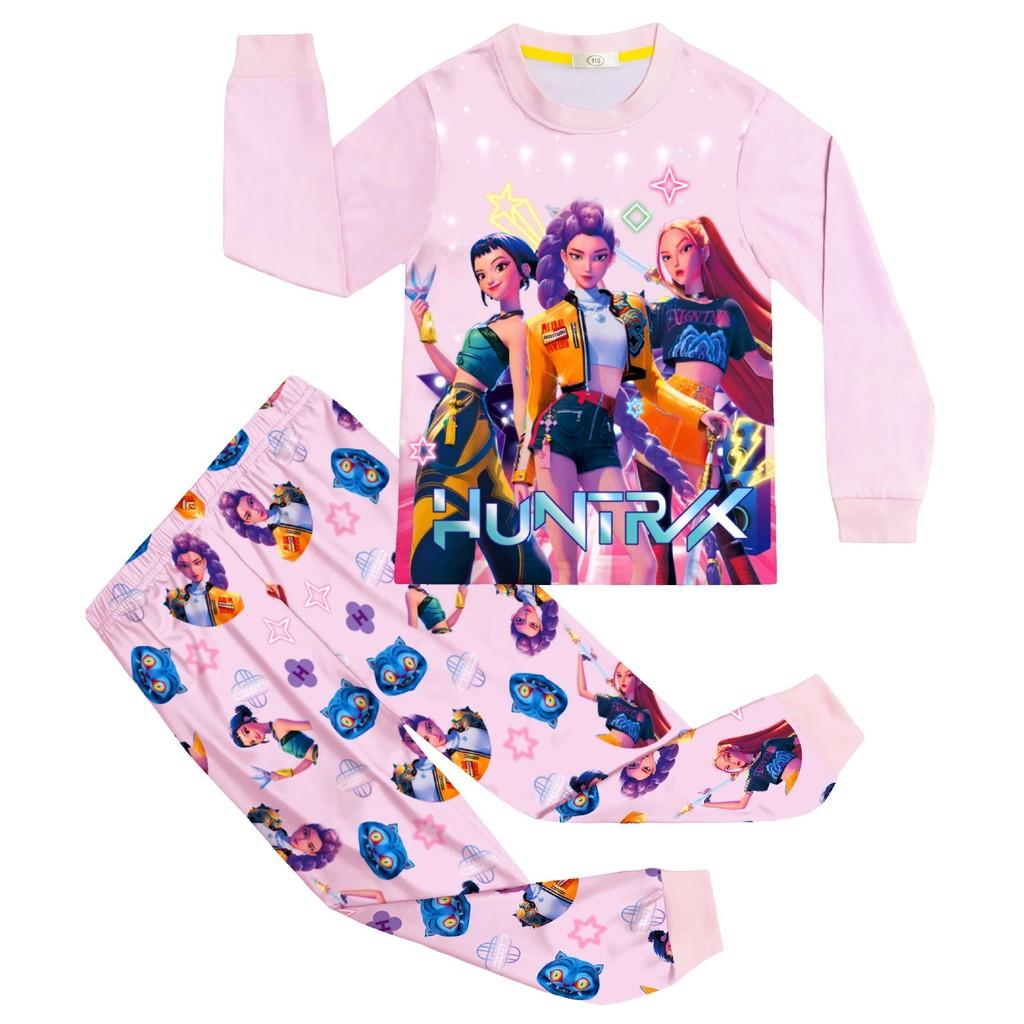 Kinder Mädchen K-POP Rumi Mira Zoey Druck Langarm T-Shirt Top Hose Hose Pyjama Schlafbekleidungssets