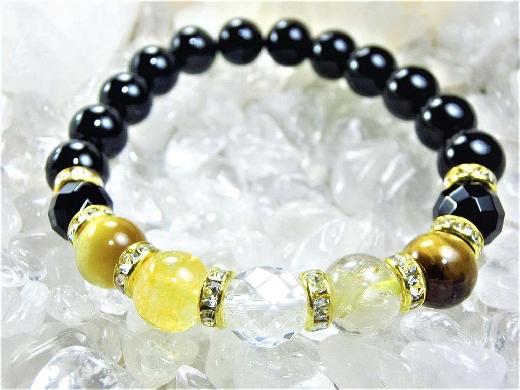 Leaf Stone Your 5 Wealth Tiger Gold Rutilated Power Stone Bracelet for Men and Natural Pebbles Small 15cm Women with Small [Improve Fortune! Stones]