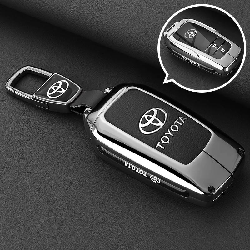 QHJS9 Zinc Alloy Leather Car Key Case Cover Shell for Toyota CHR Hilux Fortuner Land Cruiser 200 Camry Corolla Crown RAV4 Highland