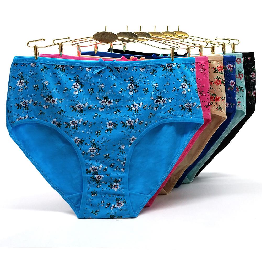 Unterwäsche für Damen und Herren, Baumwollhöschen, Slips mit hoher Taille, Blumenmuster, Dessous, Übergröße, 6er-Pack