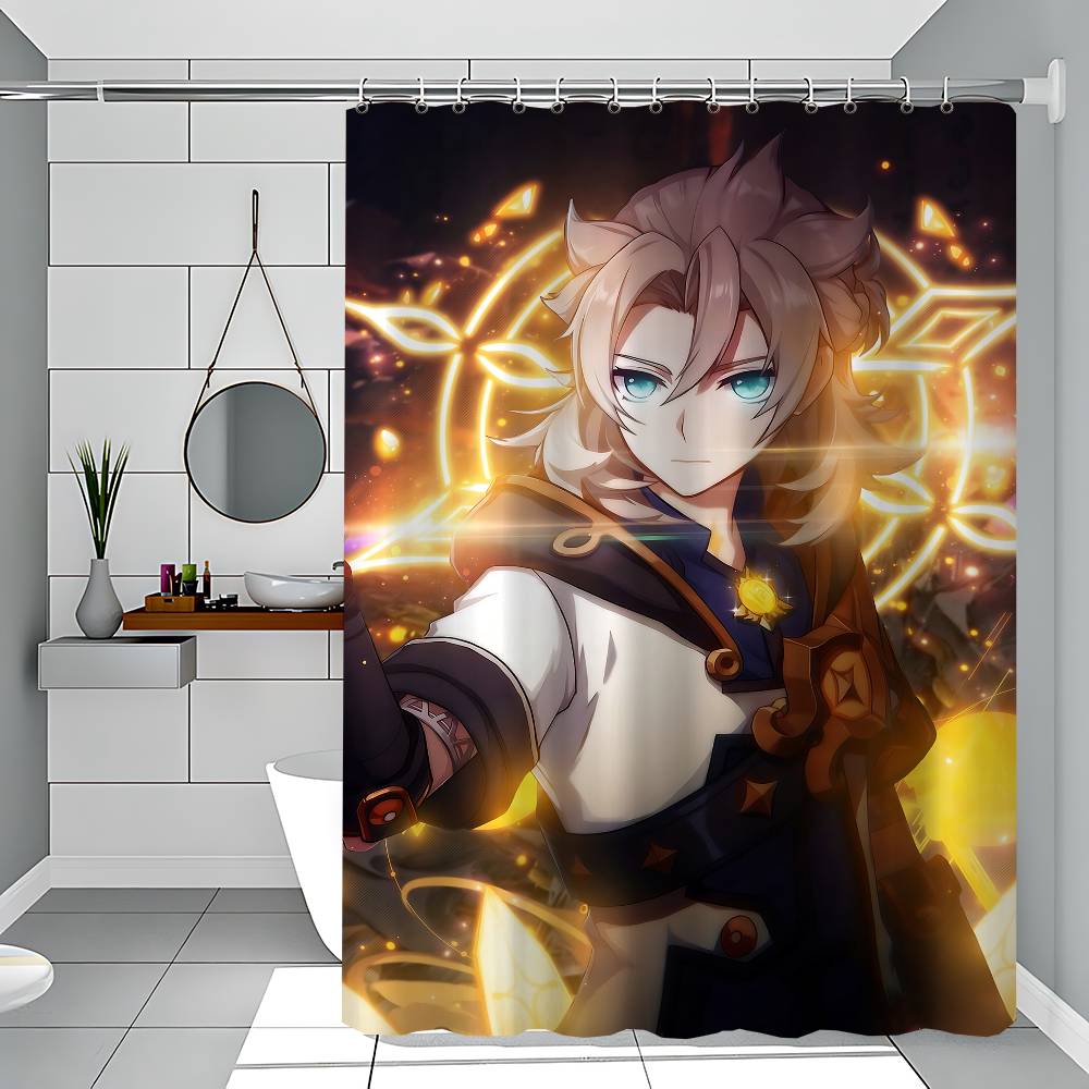 Genshin Albedo Shower Curtain With Waterproof And Mold Resistant Shower Curtain Polyester Durable Bathroom Screen With Hook