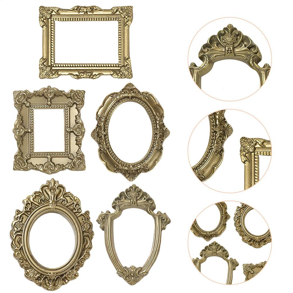 5 Pcs Mini Photo Frame Vintage Resin Gold Small Picture Frame Photography Decor Retro European Style Photo Frames For Home Deco