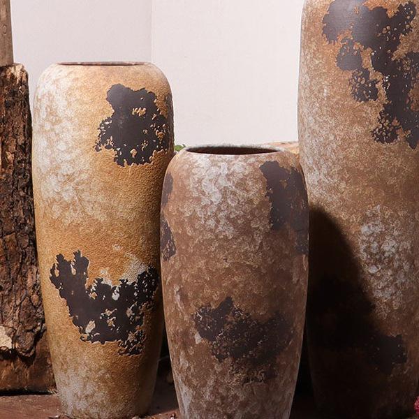 Wabi-Sabi Style Ceramic Floor Vase: Retro Ornament for Dried or Hydroponic Flowers, Perfect for Living Room or Desktop Arrangement.