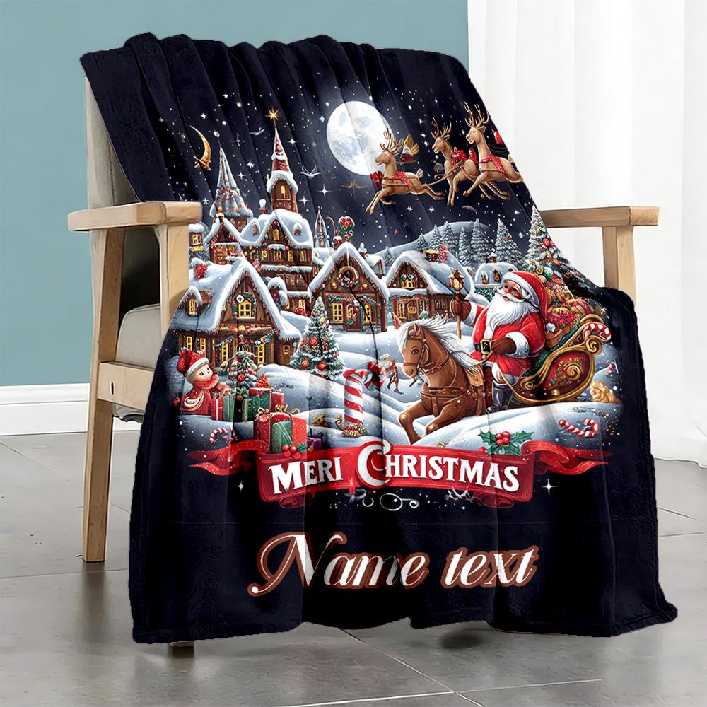 Merry Christmas Customize Your Name Blanket Throw Personalized Blanket Comfortable Perfect for Livingroom Sofa Home Decor Office Chair
