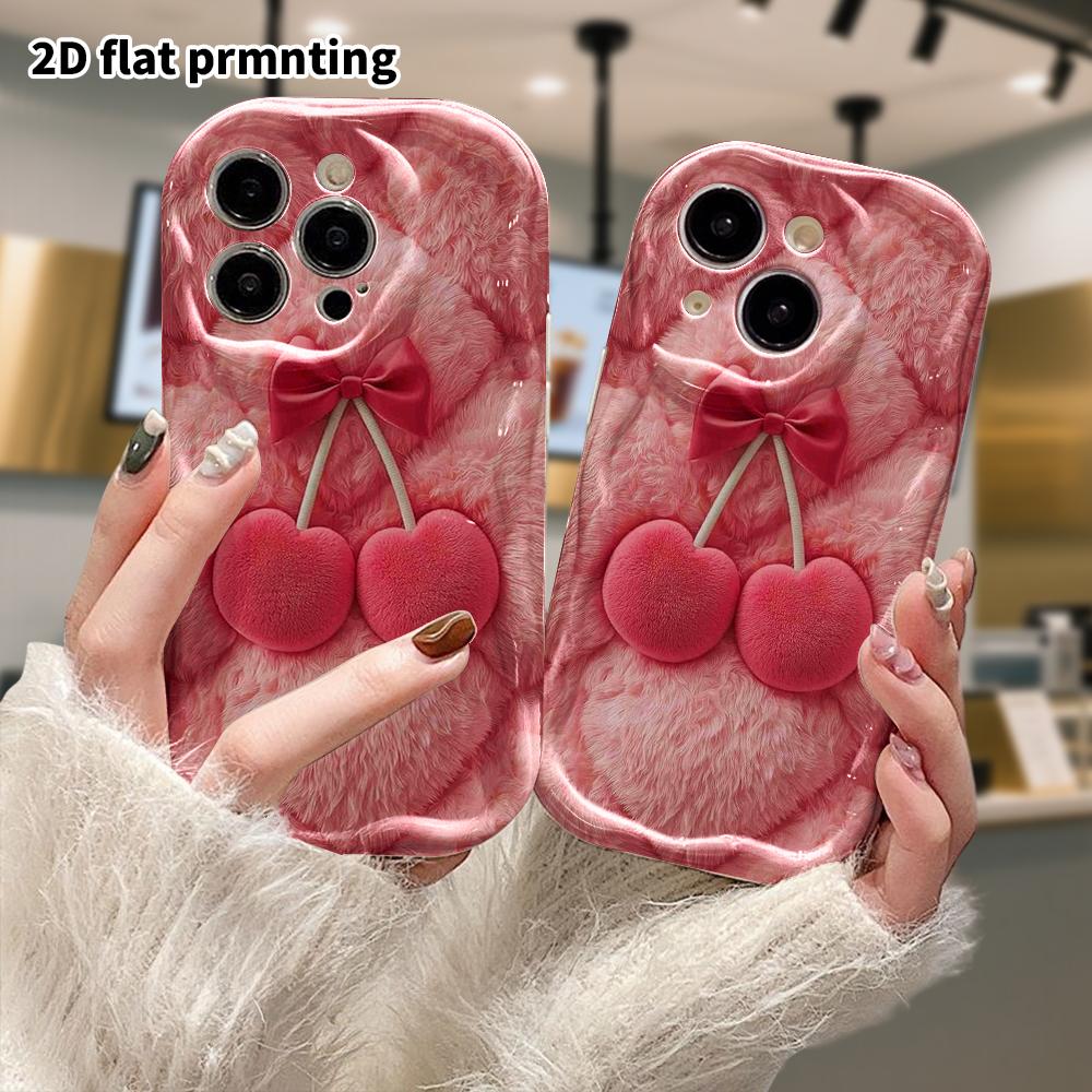 Phone Case: 2D Flat Design Suitable for iPhone 18 17 16 15 14 13 Pro Protective Case, with Heart Cherry, Perfect Christmas and Halloween Holiday Gift