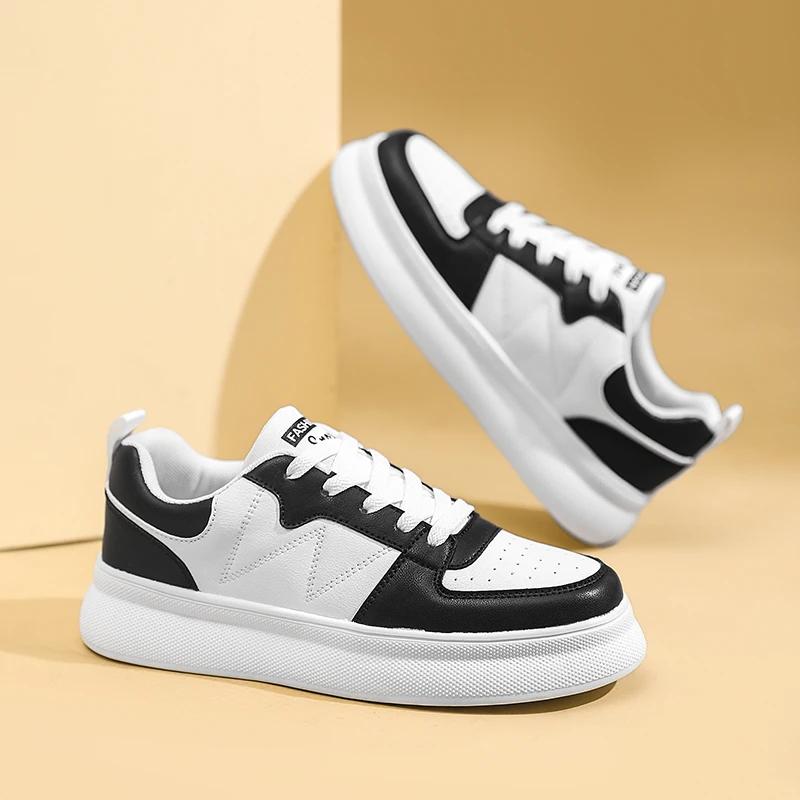 Casual PU Leather Breathable Lace Up Sports Shoes for Women Fashionable Lightweight Anti Slip Walking Shoes Thick Soled Shoes