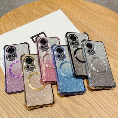 Odporna na wstrząsy przezroczysta magnetyczna obudowa na telefon do Huawei Nova 12i 12 11 10 9 8 7 6 5 Pro 9SE 7SE P70 P60 P50 5G Luksusowa obudowa z brokatem
