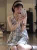 2026 summer new thin age-reducing navy collar niche vest short skirt college style plaid lace-up women's dress