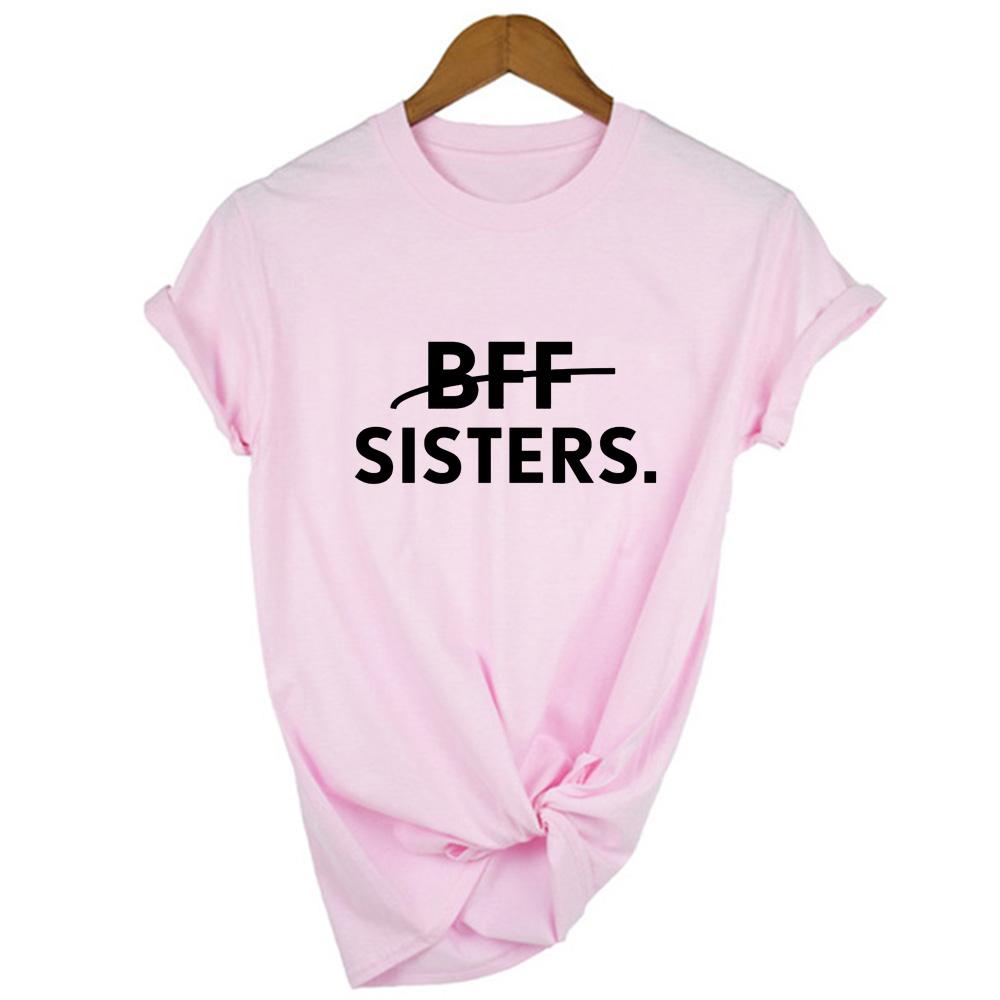 1Pcs Bff Sisters Letters Printing Casual Tee Solid Color Best Friends Matching T Shirt Girls Fashion