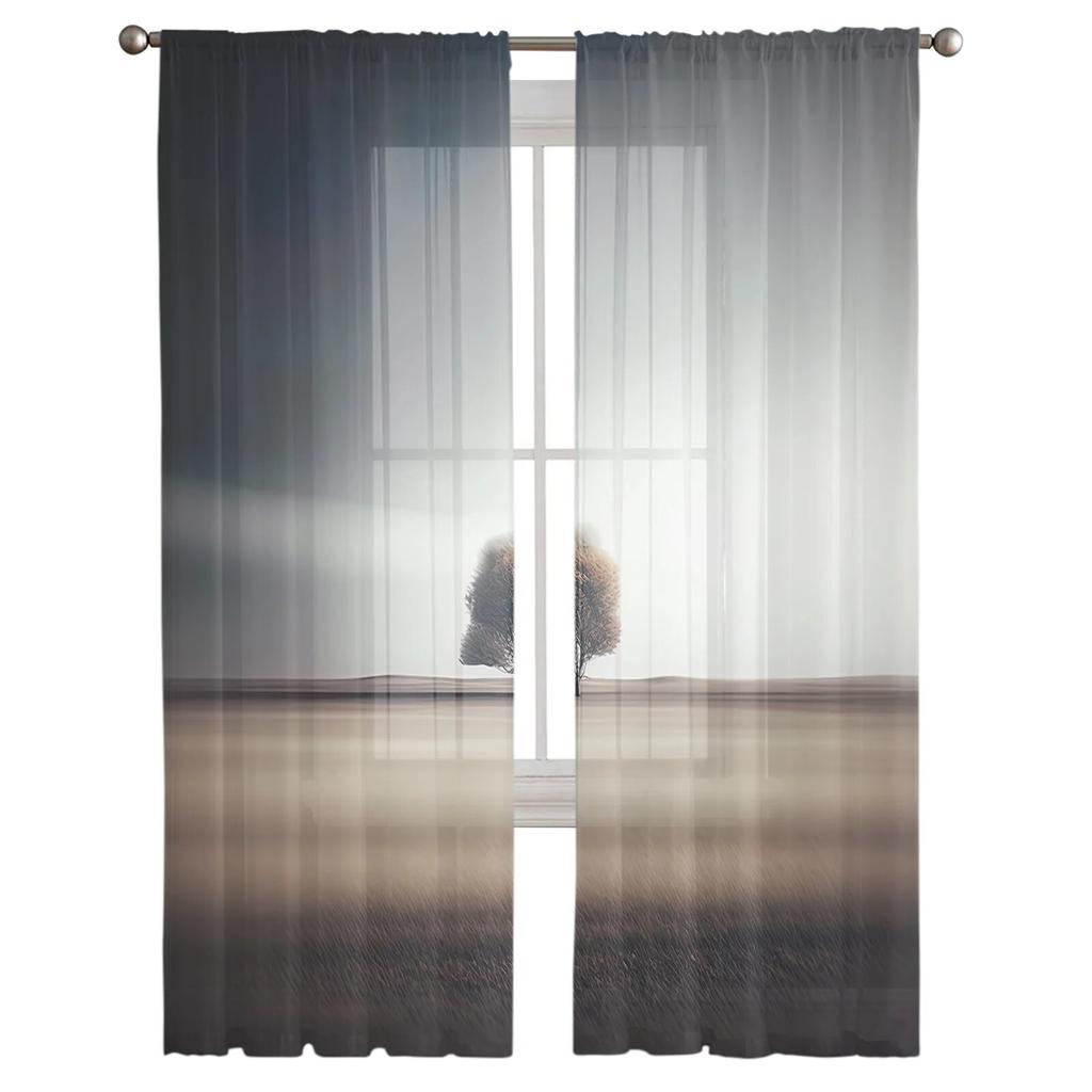 Baum-Grasland-Vorhänge für Wohnzimmer, Schlafzimmer, Tüll-Vorhang für Küche, Voile-Vorhang, Blindpaneele