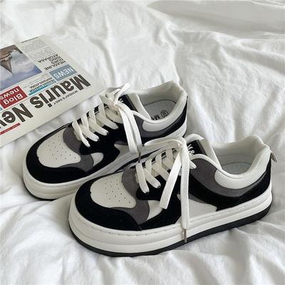 Women Platform Sports Shoes Female Retro Round Toe Flat Sneakers Spring Casual Vulcanized Black Tennis Fashion Sneakers