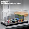 Shoucangjia Display Case for Tomica, Hot Wheels, Matchbox Cars 1:64 Scale Model Garage with Dust Cover, Street Fence Scene Diorama Parking Showcase