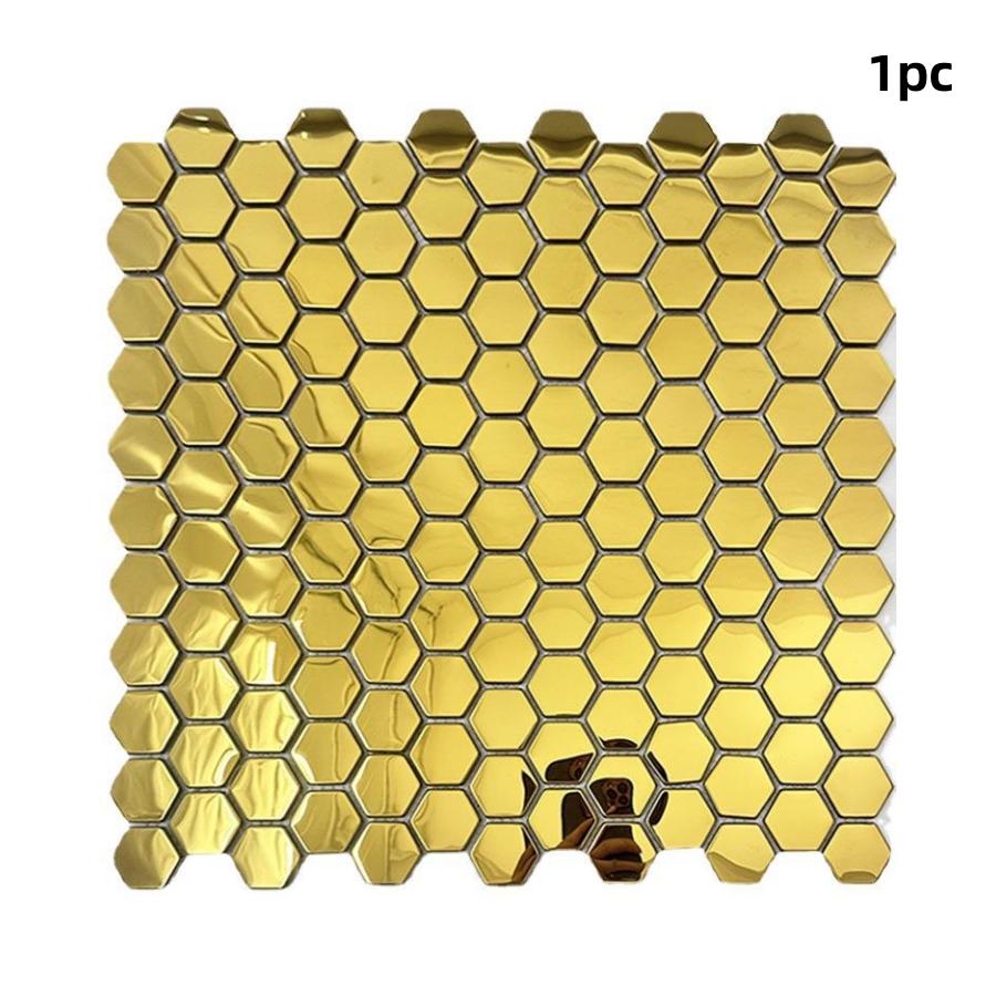 1Pc, Hexagonal, Gold Backsplash Tile, Metal Mosaic Tile Stainless Steel Brushed, Mirror Tile, Kitchen Bathroom Backsplash Shower Floor Wall Decorative