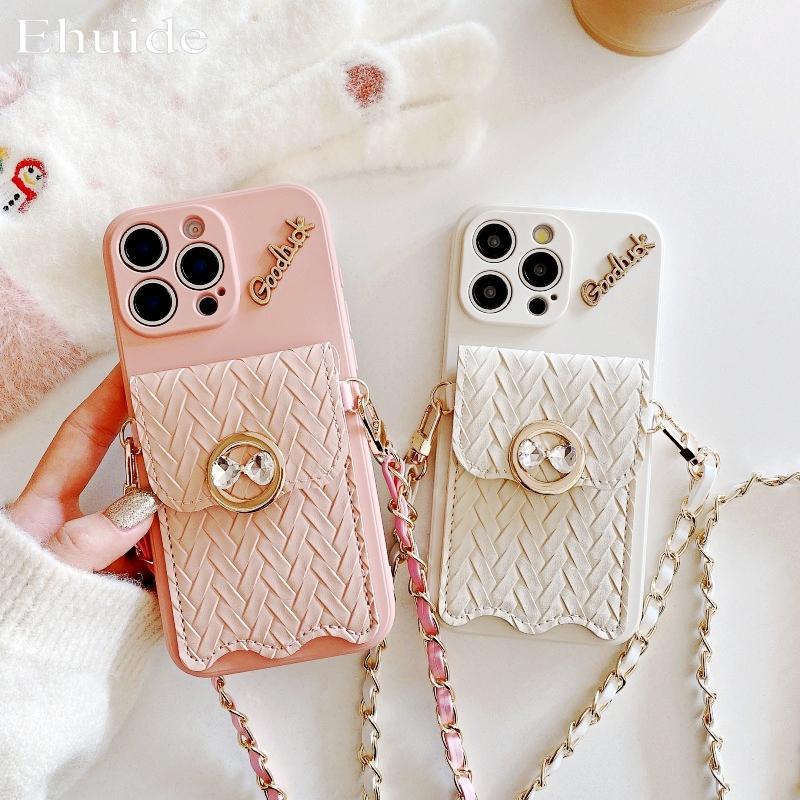 Metal Leather Strap Case for Xiaomi Redmi Note 14 13 12 14C 13C 15 Mi 14T 15T Stand Crossbody Lanyard Woven Wallet Diamond Cover