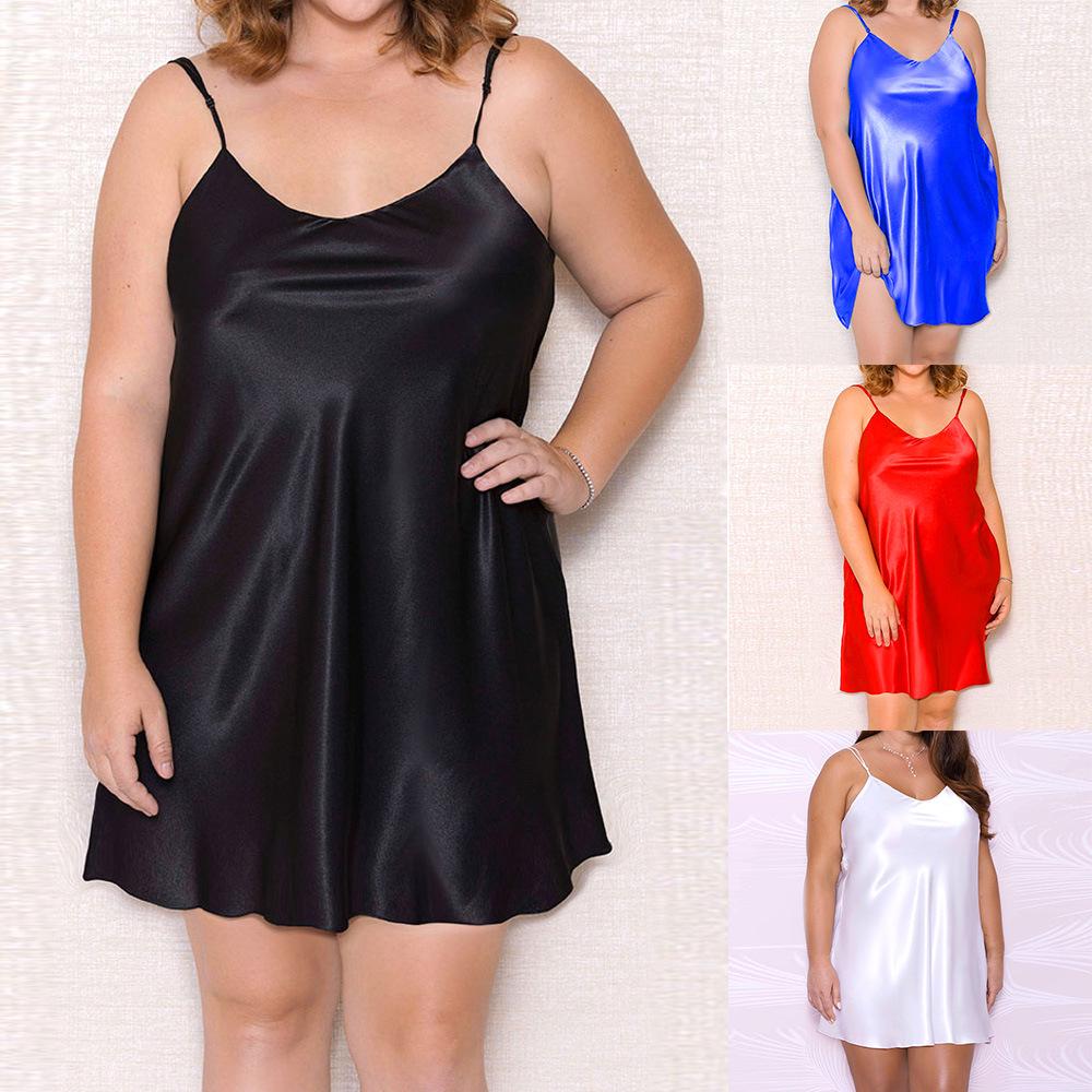 European-American Plus Size Sheer Silk Camisole Nightgown (S-5XL)