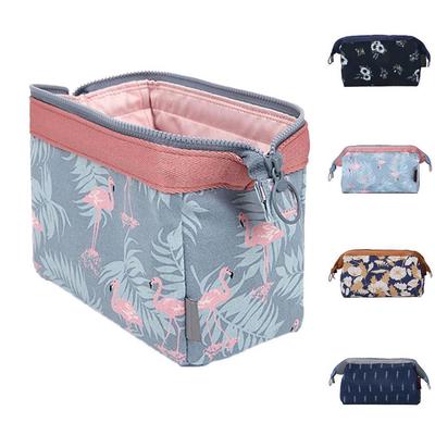Fashion Flamingo Flower Print Makeup Brushes Holder Bag Pouch Portable Gift Large-capacity for Outing and Travel Wash Bag