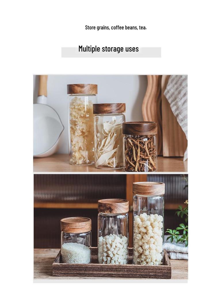 High Borosilicate Threaded Glass Storage Jar for Kitchen Grains and Coffee Beans.