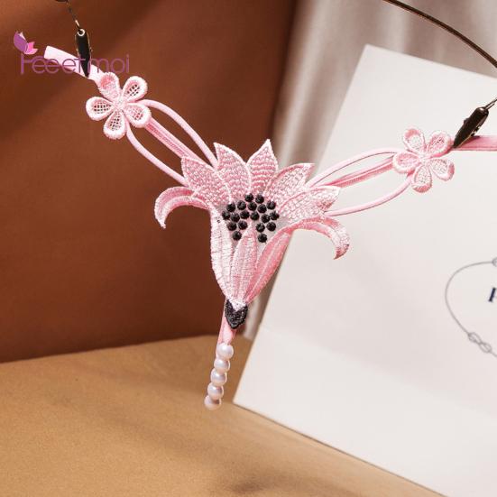 Damenhöschen, atmungsaktiv, niedriger Nylon-Blumenperlen-Unterwäsche, Tanga-Taille