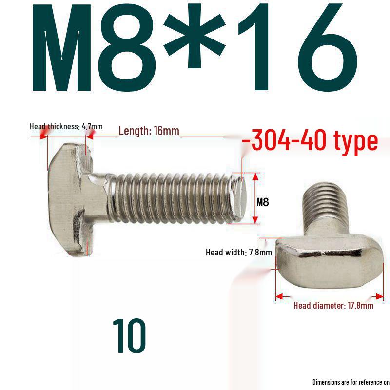304 Stainless Steel T-Slot T-Head Bolt for Aluminum Profiles (20/30/40/45)
