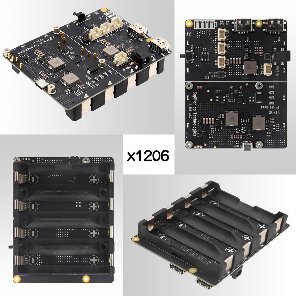 Geekworm X1206 V2.0 Power Management Board 21700 5V UPS HAT Compatible with 4 Cell 21700 Batteries for Raspberry Pi 5
