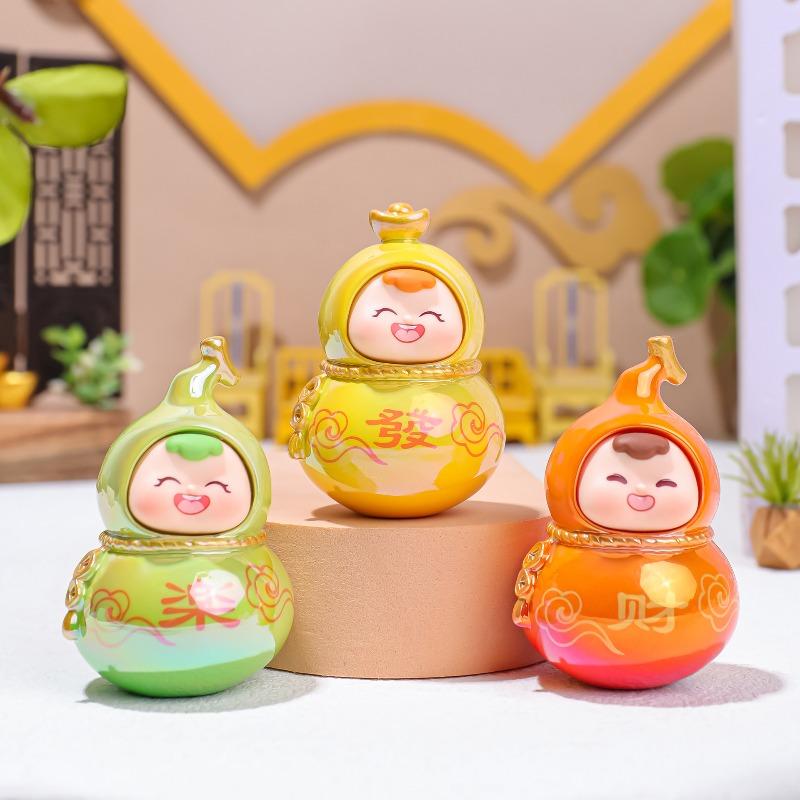 Cute Little Fuxi Gourd Figurines, Office Desk Decoration Gifts, Electroplated Dolls, Temples