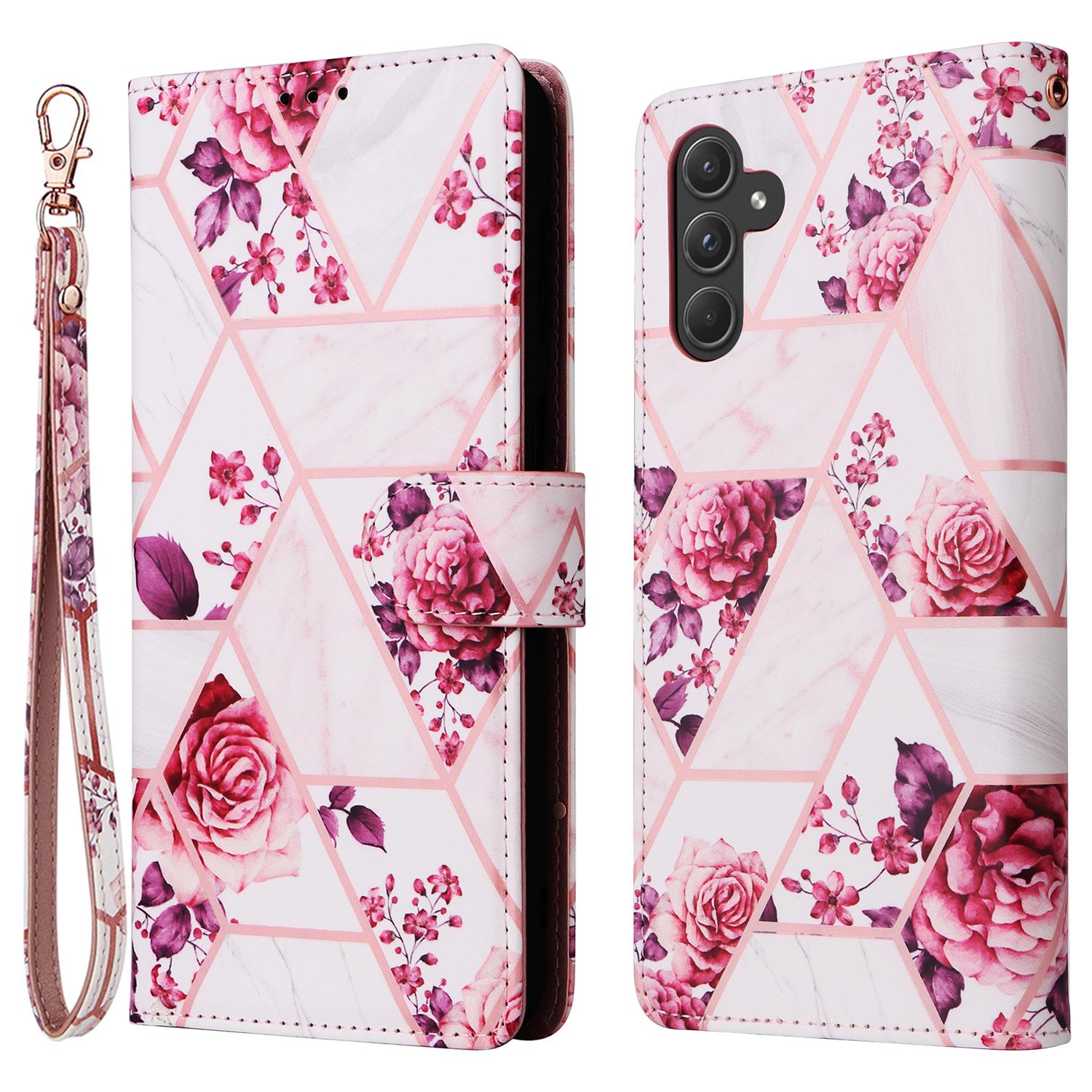 

For Samsung Galaxy A55 5G Case Lacquered Leather Flip Wallet Cover Marble Pattern Rose Gold