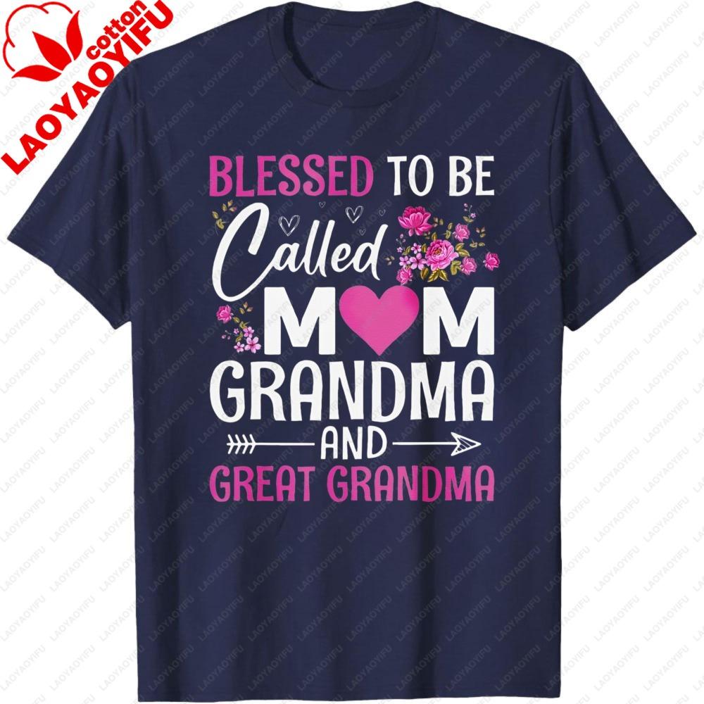Blessed To Be Called Mom Grandma  Great Grandma TShirt Womens  Mens Retro Graphic Tee with Floral Lettering Clothes