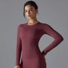 New Double-sided Brushed Solid Color Long Yoga Suit With Long Sleeves, High Elasticity And Breathability For Sports Running