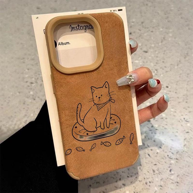 

Cute Fishing Master Cat Pattern Phone Case For iPhone 17 Pro Max 16 15 14 13 12 11 Faux Leather Cover For iPhone XS X XR Fundas iPhone 13 Pro Max
