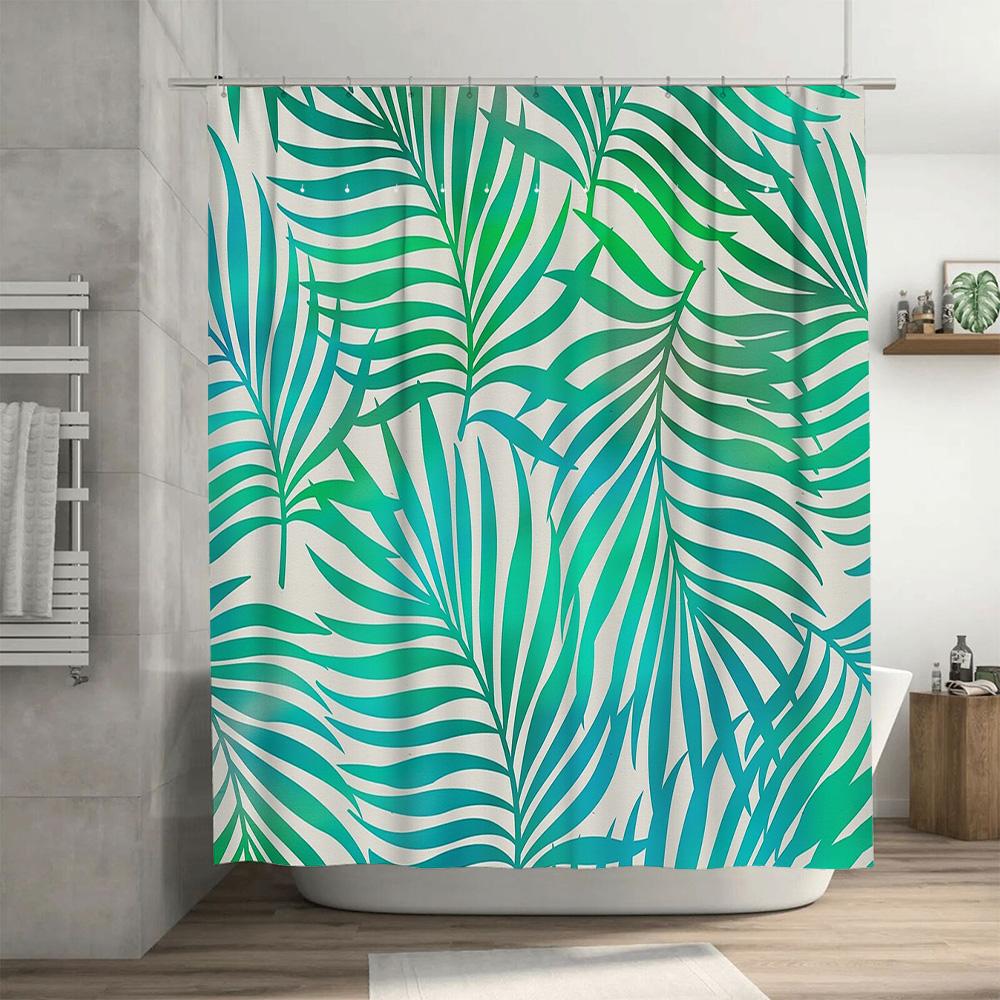 Tropical Leaf Shower Curtain Waterproof Botanical Nature Greenery Bathroom Decor Farmhouse Shower Liner Modern Artistic Home Tex
