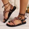 Mode Mode Zehenring Römersandalen für Damen Böhmischer Stil Outdoor Flache Sandalen Frau Sommer 2025 Bequeme Rutschfeste Strandschuhe