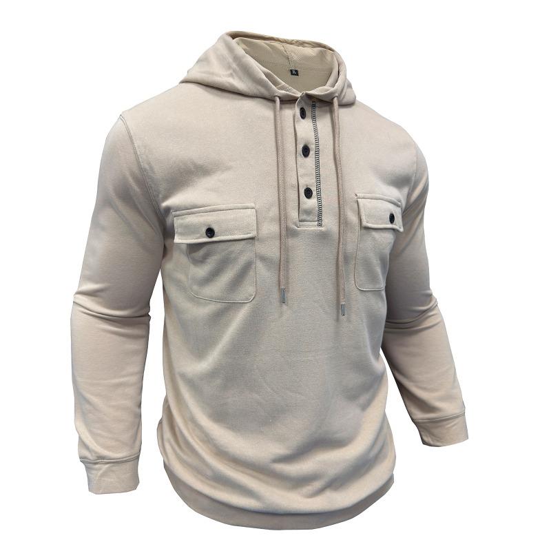 Men Outdoor Long Sleeve Multiple Pockets Drawstring Hooded Sweatshirt