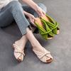 Women' Shoes Genuine Leather Fashion Low Heel Slippers Peep Toe Breathable Outdoor Slides