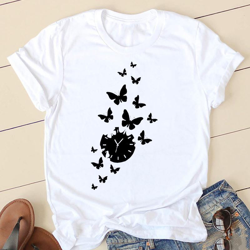 

Одежда для женщин с коротким рукавом Леопард Стиль Мультфильм Графика Основные тройники Дамы Летние повседневные футболки Топы Женские футболки