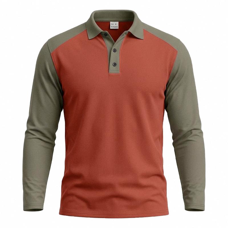 Herren American Style Lockerer Farbblock Casual Umlegekragen Langarm Golf Poloshirt