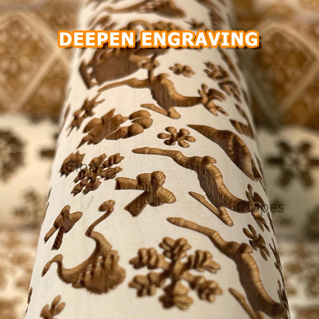 Wooden Rolling Pin for Christmas, 3D DIY Engraved Embossing Rolling Pins with Xmas Reindeer Flower Pattern, for Baking Cookies