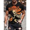 Herren Halloween Skelett Kürbis 3D Gedrucktes T-Shirt Lässiges Kurzarm Rundhals Oberteil Gruselige Jack-O-Lantern Grafik T-Shirt Sommer Streetwear Kleidung