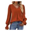 Spring and Summer New V-neck Pullover Trumpet Sleeve Top Solid Color Casual Long Shirt