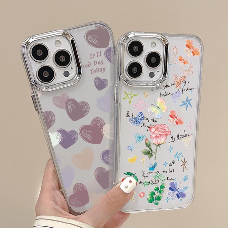 Luxury Garden Flower Case For iPhone 15 Pro Max Coque iPhone 11 12 13 14 16 Pro Max Plating Lens Clear Soft Silicone Back Cover