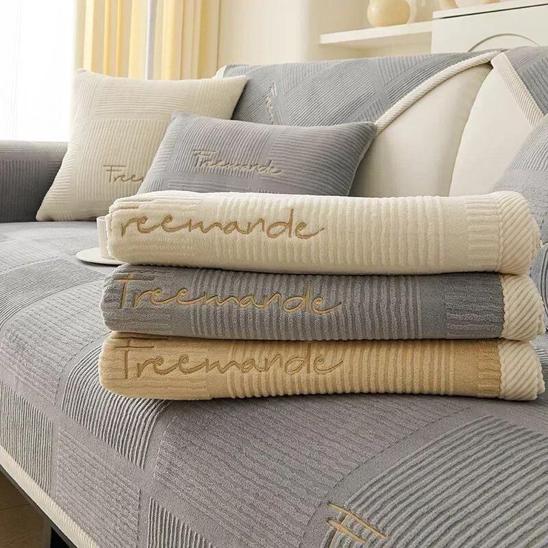 Thicken Jacquard Sofa Cover for Living Room Non-Slip Dustproof Couch Cushion Mat Solid Color Simplicity Corner Sofas Towel
